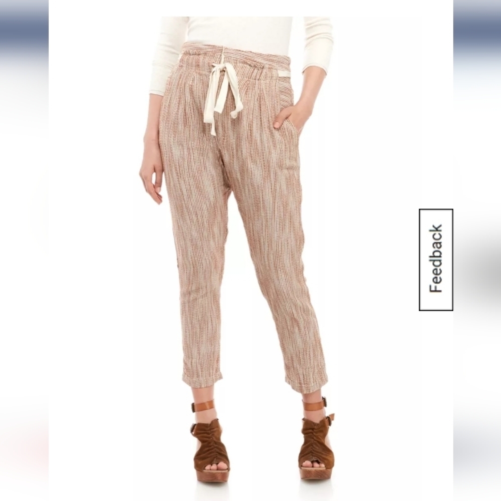 Free People Light at Sunrise Pants purple & White Striped Cropped Pants Size 6!